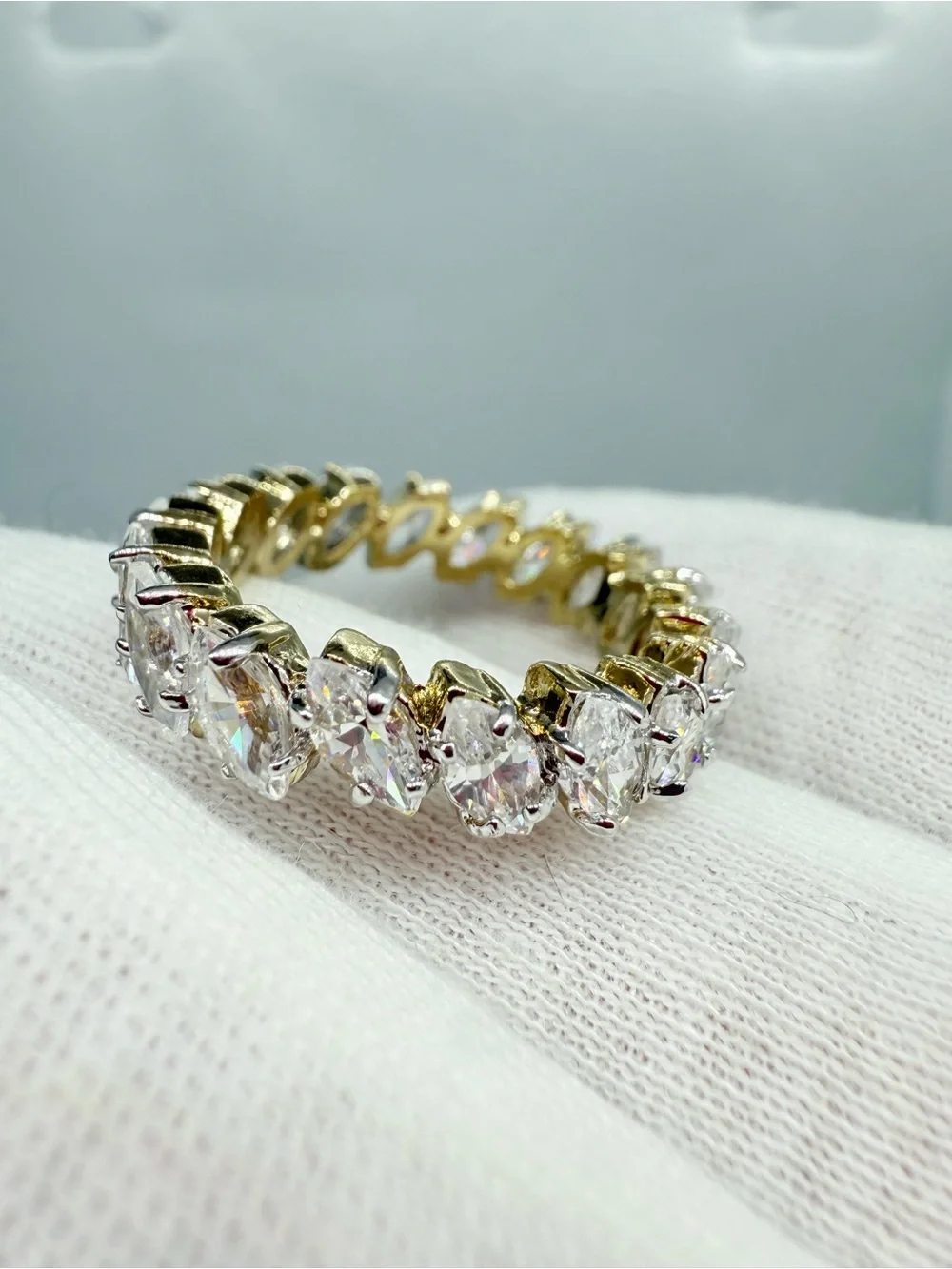 14k Gold over Sterling Silver CZ Marquise Band Ring!